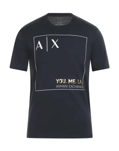 Armani Exchange Man T-shirt Navy Blue Size S Cotton In Navy Blue
