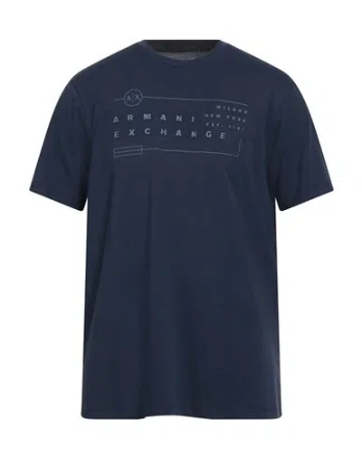 Armani Exchange Man T-shirt Navy Size L Organic Cotton In Blue