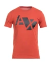 Armani Exchange Man T-shirt Rust Size L Organic Cotton In Red