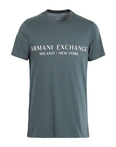 Armani Exchange Man T-shirt Slate Blue Size L Cotton In Multi