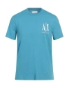 Armani Exchange Man T-shirt Turquoise Size M Cotton In Blue