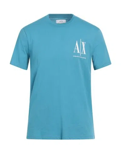 Armani Exchange Man T-shirt Turquoise Size M Cotton In Blue