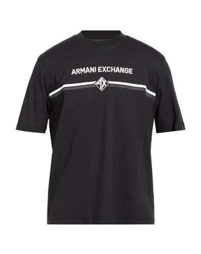 Armani Exchange Man T-shirt Midnight Blue Size L Cotton In Black