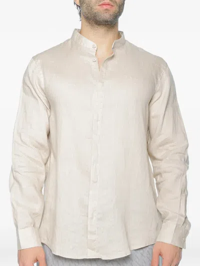 Armani Exchange Mandarin-collar Long-sleeved Shirt In Neutral