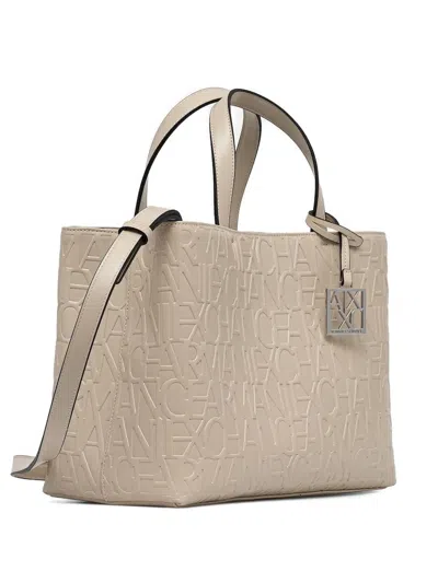 Armani Exchange Medium Embossed-monogram Tote Bag In Neutral