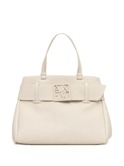 Armani Exchange Medium Logo-plaque Tote Bag In White