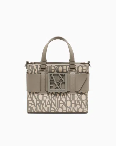 Armani Exchange Medium Tote Bag With Contrasting Detail In Sand