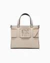 Armani Exchange Medium Tote Bag With Double Handles And Shoulder Strap In Beige