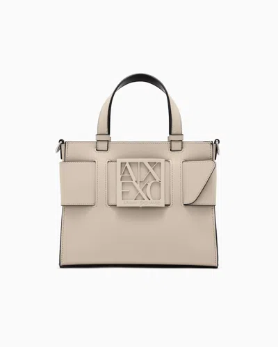 Armani Exchange Medium Tote Bag With Double Handles And Shoulder Strap In Beige