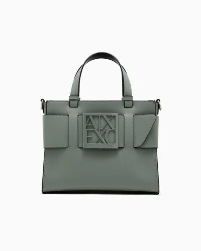 Armani Exchange Medium Tote Bag With Double Handles And Shoulder Strap In Green