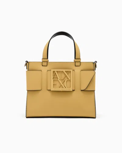 Armani Exchange Medium Tote Bag With Double Handles And Shoulder Strap In Yellow