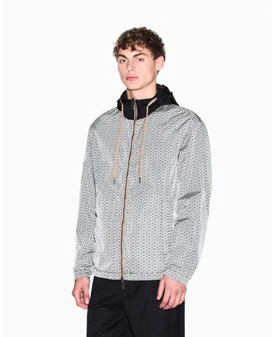 Armani Exchange Men's Allover Logo Print Windbreaker Jacket In Gray