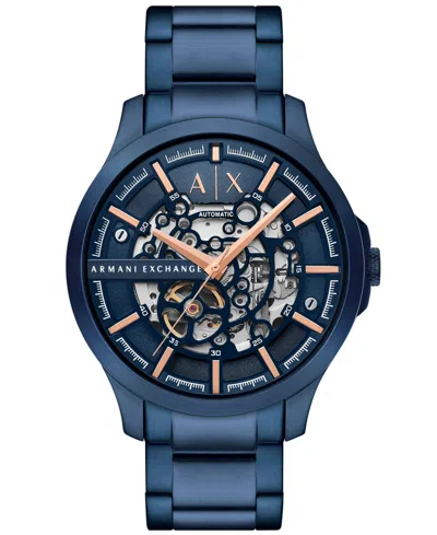 Armani Exchange Men's Automatic Three-hand Blue Stainless Steel Watch 46mm In Gold