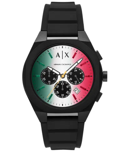Armani Exchange Men's Chronograph Black Silicone Watch, 44mm