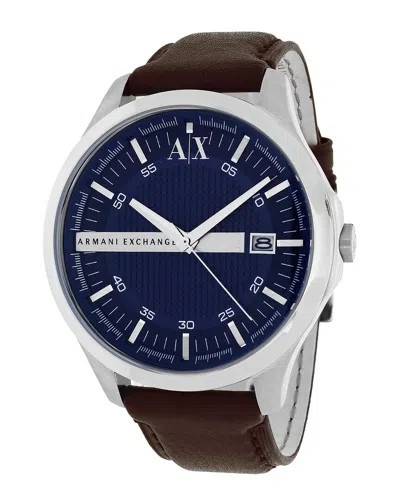 Armani Exchange Leather-strap 46mm Watch In Blue