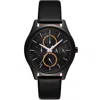 Armani Exchange Multifunction Black Leather Watch In Black
