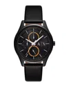 Armani Exchange Multifunction Black Leather Watch