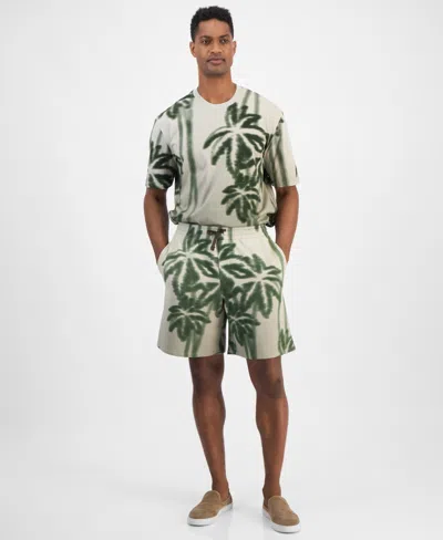 Armani Exchange Men's Drawstring Palm Tree Print 9" Bermuda Shorts In Multi