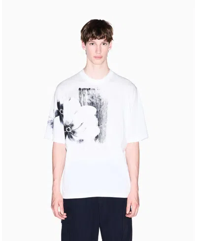 Armani Exchange Floral-print T-shirt In White