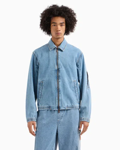 Armani Exchange Men's Full-zip Denim Bomber Jacket In Blue