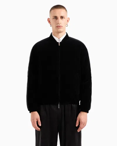 Armani Exchange Men's Full-zip Velour Bomber Jacket In Black