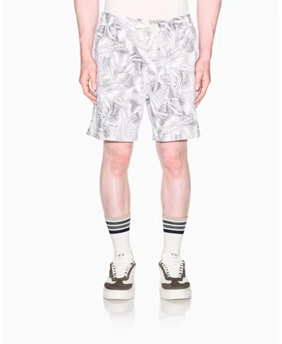 Armani Exchange Leaf-print Drawstring Shorts In Gray
