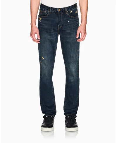 Armani Exchange Men's J14 Slim Gold Splatter Jeans In Blue