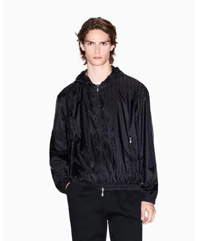 Armani Exchange Men's Jacquard Allover Logo Windbreaker Jacket In Black