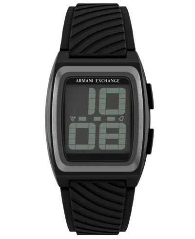 Armani Exchange Men's Lcd Black Silicone Watch, 42mm
