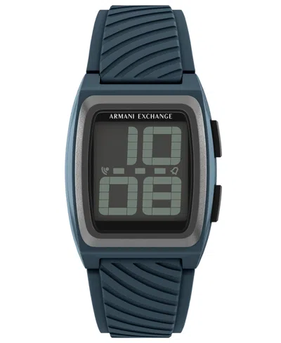 Armani Exchange Men's Lcd Blue Silicone Watch, 42mm