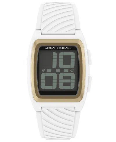 Armani Exchange Men's Lcd White Silicone Watch, 42mm In Gray