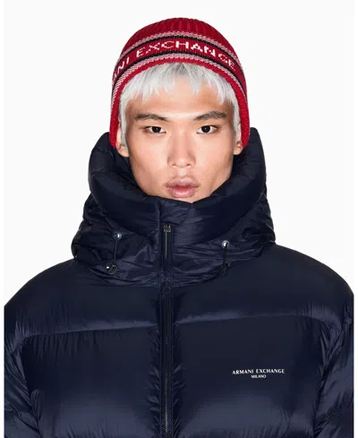 Armani Exchange Men's Logo Tape Beanie Cap In Red