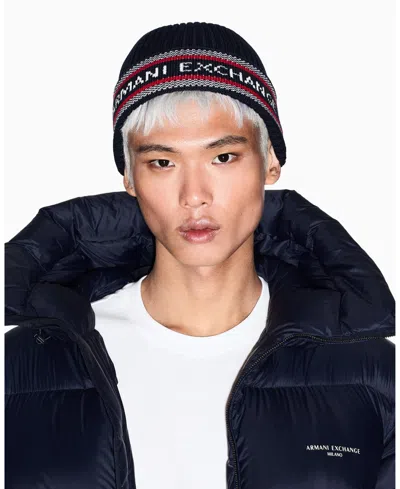 Armani Exchange Men's Logo Tape Beanie Cap In Black