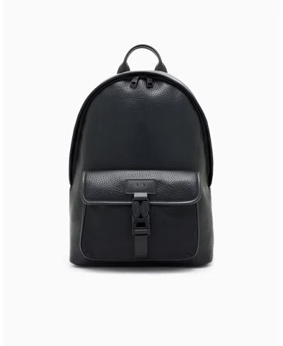 Armani Exchange Men's Pebbled Faux-leather Buckle Backpack In Black