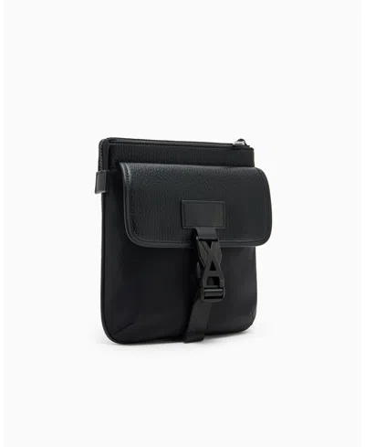 Armani Exchange Men's Pebbled Faux-leather Buckle Crossbody Bag In Black