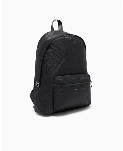 Armani Exchange Men's Satin Jacquard Allover Logo Backpack In Black