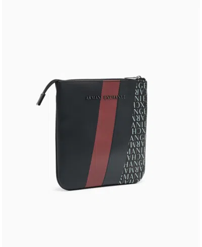 Armani Exchange Men's Striped Flat Logo Graphic Details Crossbody Bag