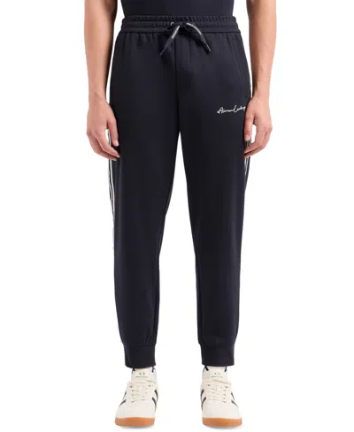 Armani Exchange Men's Striped Logo Jogger Pants In Blue