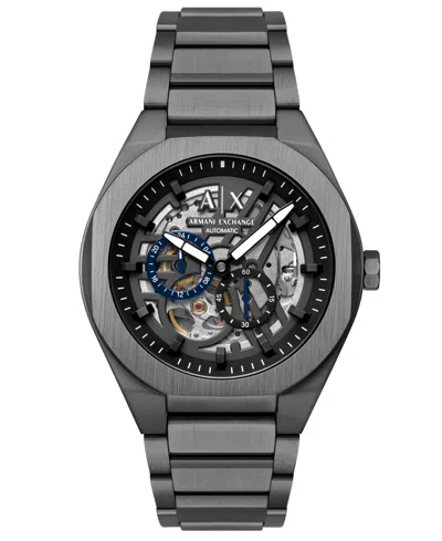 Armani Exchange Men's Sync Automatic Gunmetal Stainless Steel Watch, 44mm In Blue