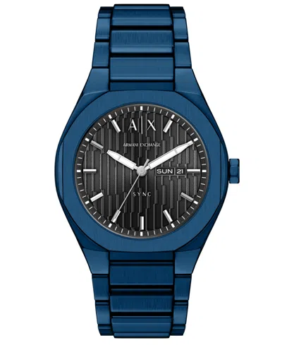 Armani Exchange Men's Sync Quartz Day-date Blue Stainless Steel Watch 42mm