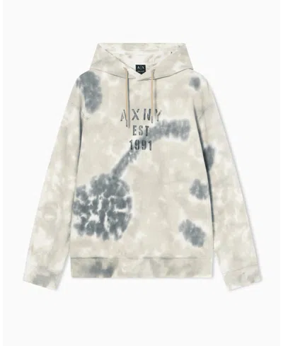 Armani Exchange Tie-dye Logo-print Hoodie In Gray