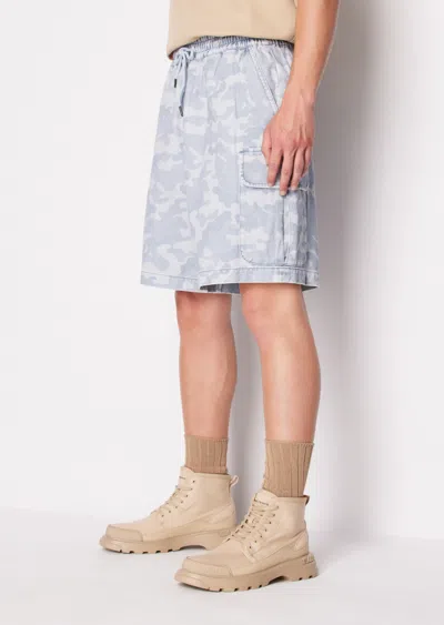 Armani Exchange Men's Tonal Camouflage Drawstring Denim Cargo Shorts In Blue