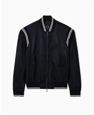 Armani Exchange Men's Varsity Bomber With Back Graphic Jacket In Black
