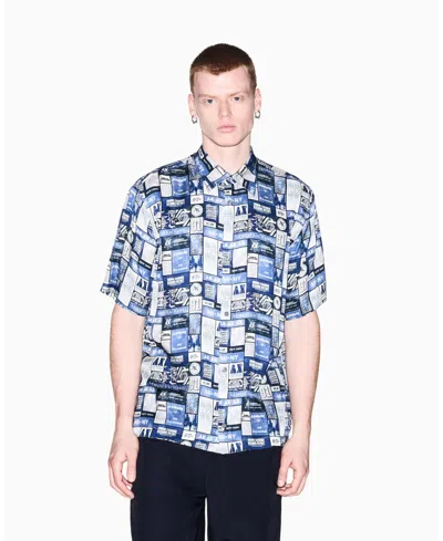 Armani Exchange Logo-print Short-sleeve Shirt In Blue