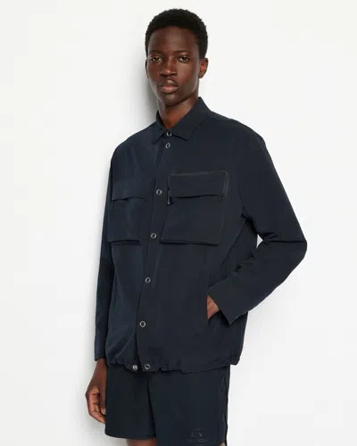 Armani Exchange Mens Boxy Nylon Seersucker Shirt In Blue