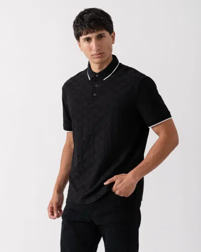 Armani Exchange Mens Contrast Tipped Logo Pattern Polo Shirt In Black