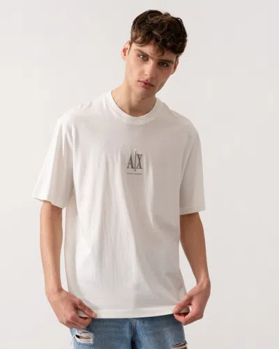 Armani Exchange Mens Embroidered A|x Centre Logo T-shirt In White