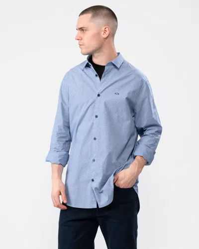 Armani Exchange Mens Long Sleeve Dotted Shirt In Blue