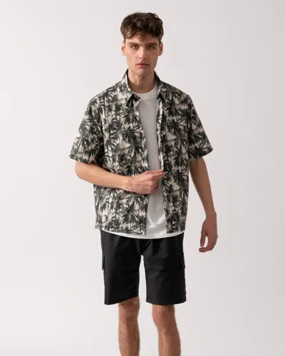 Armani Exchange Mens Palm Tree Print Hawaiian Shirt In Gray