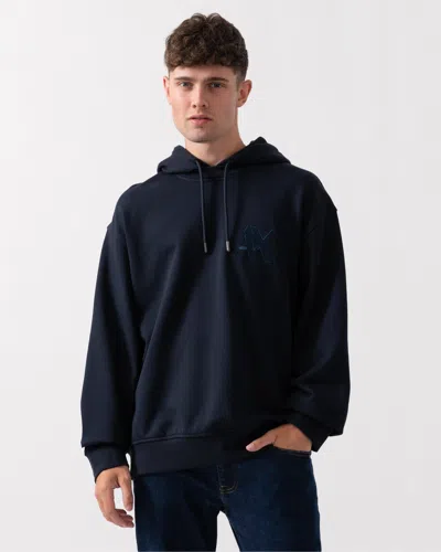 Armani Exchange Mens Pullover Monogram Logo Hoodie In Blue